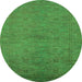 Round Machine Washable Oriental Green Industrial Area Rugs, wshurb1698grn