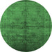 Round Machine Washable Oriental Emerald Green Industrial Area Rugs, wshurb1699emgrn