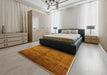 Mid-Century Modern Mahogany Brown Oriental Rug in a Bedroom, urb1699