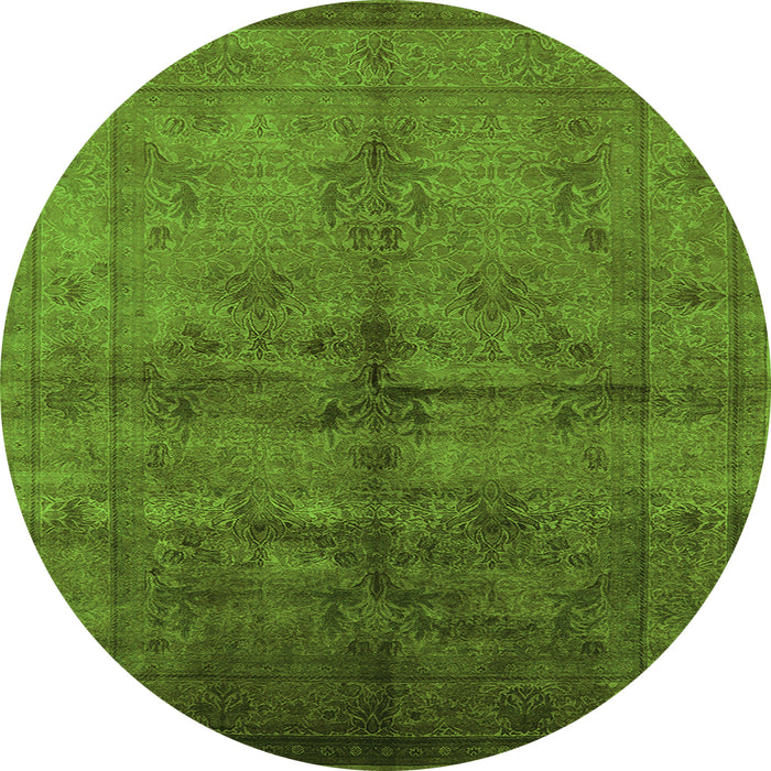 Round Machine Washable Oriental Green Industrial Area Rugs, wshurb1699grn