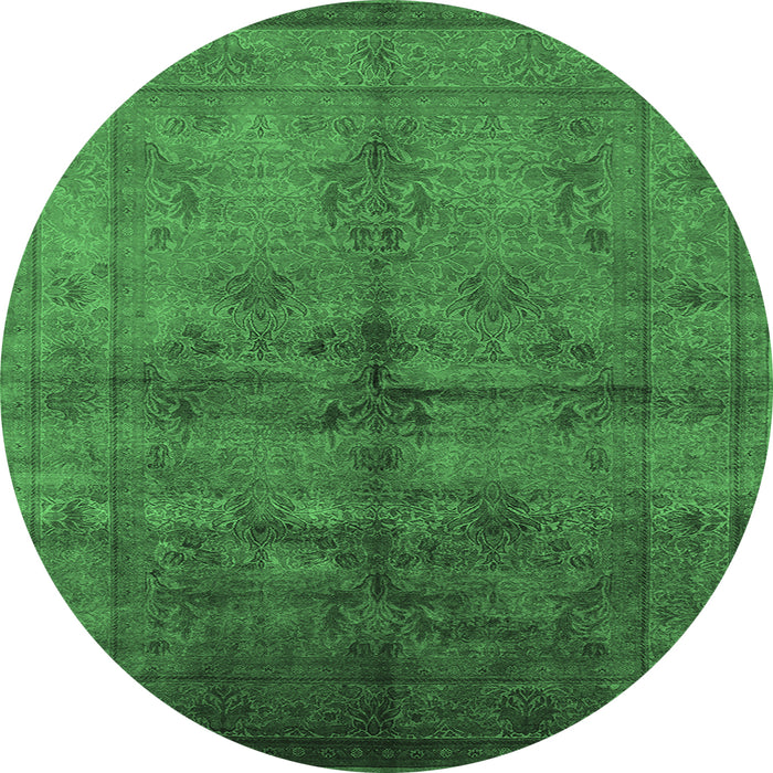 Round Oriental Emerald Green Industrial Rug, urb1699emgrn