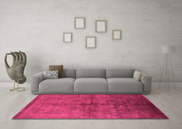Machine Washable Oriental Pink Industrial Rug in a Living Room, wshurb1699pnk