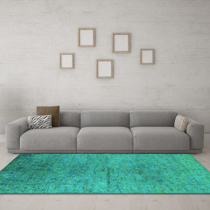 Machine Washable Oriental Turquoise Industrial Area Rugs in a Living Room,, wshurb1700turq