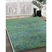 Mid-Century Modern Forest Green Oriental Rug in Family Room, urb1700