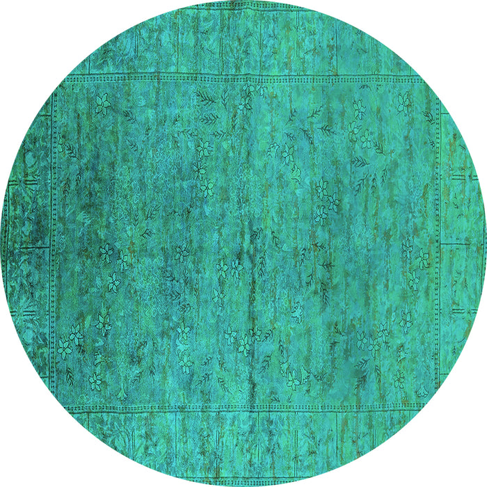 Round Oriental Turquoise Industrial Rug, urb1700turq