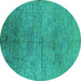 Round Oriental Turquoise Industrial Rug, urb1700turq