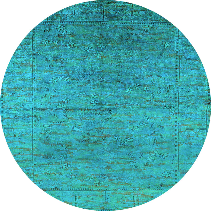 Round Machine Washable Oriental Light Blue Industrial Rug, wshurb1700lblu