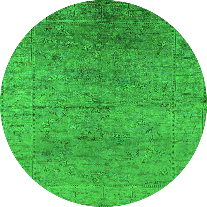 Round Machine Washable Oriental Green Industrial Area Rugs, wshurb1700grn