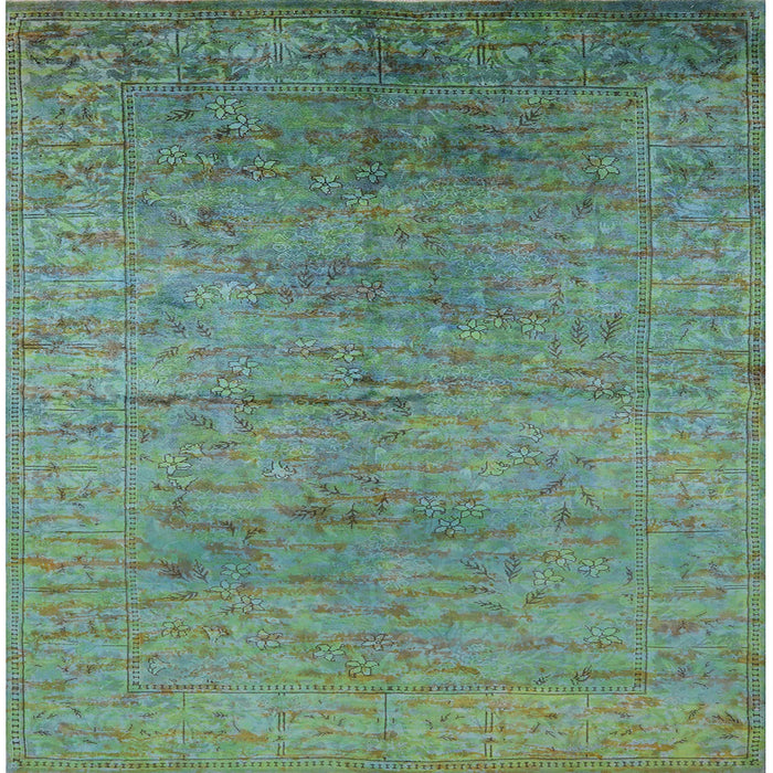 Square Mid-Century Modern Forest Green Oriental Rug, urb1700