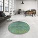 Round Mid-Century Modern Forest Green Oriental Rug in a Office, urb1700