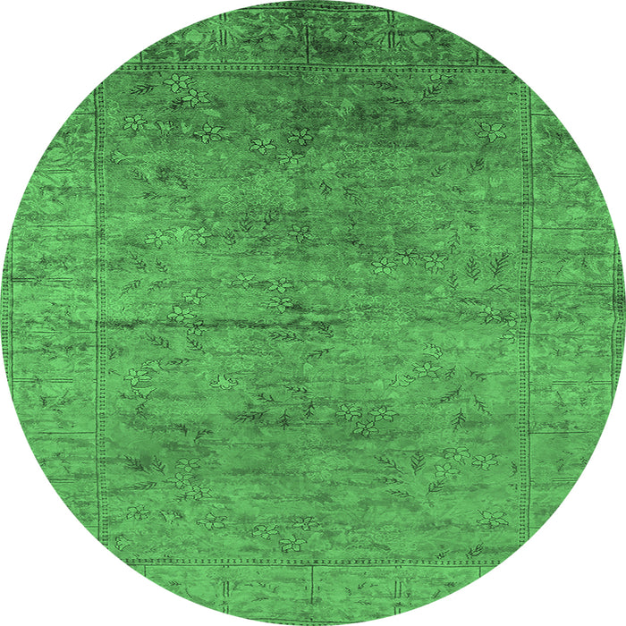 Round Machine Washable Oriental Emerald Green Industrial Area Rugs, wshurb1700emgrn