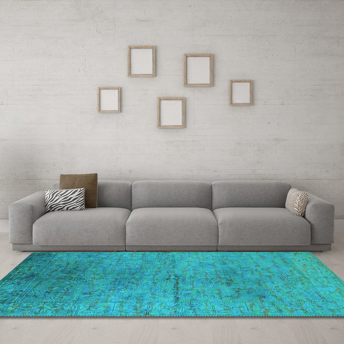 Machine Washable Oriental Light Blue Industrial Rug in a Living Room, wshurb1700lblu