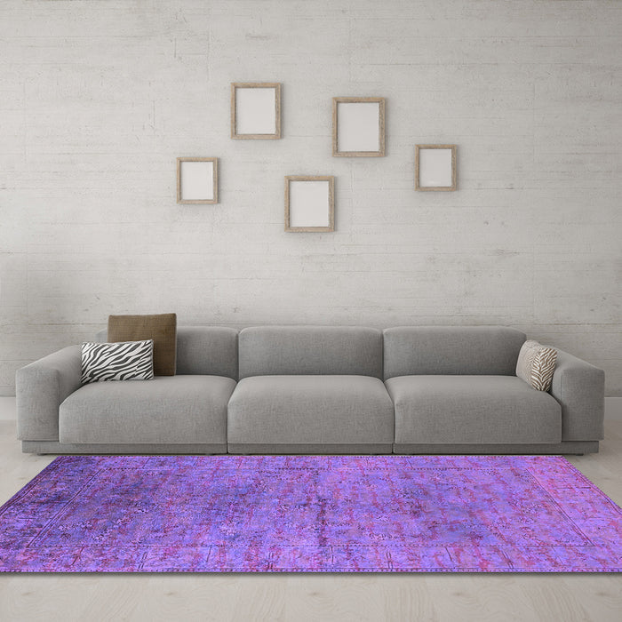 Machine Washable Oriental Purple Industrial Area Rugs in a Living Room, wshurb1700pur