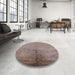 Round Mid-Century Modern Rosy Brown Pink Oriental Rug in a Office, urb1701