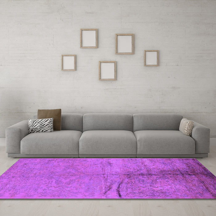 Machine Washable Oriental Purple Industrial Area Rugs in a Living Room, wshurb1701pur