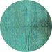 Round Oriental Turquoise Industrial Rug, urb1701turq