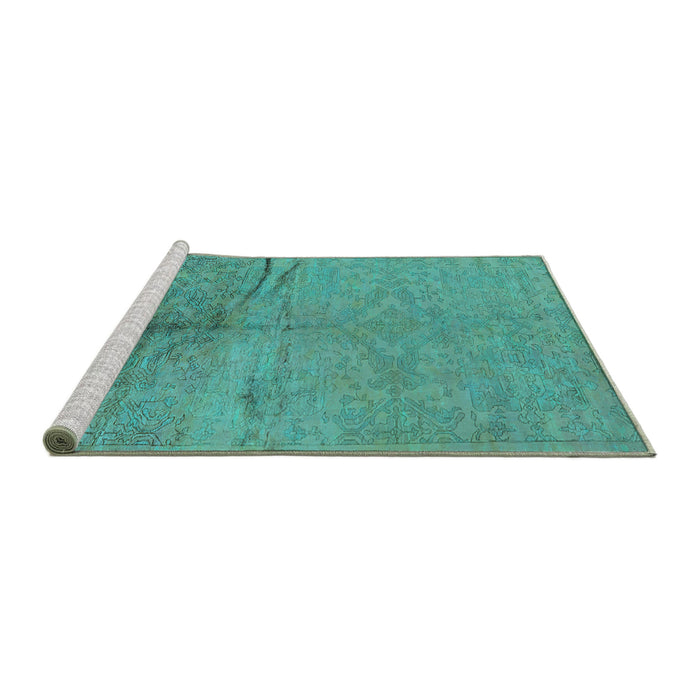 Sideview of Machine Washable Oriental Turquoise Industrial Area Rugs, wshurb1701turq