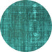 Round Oriental Turquoise Industrial Rug, urb1702turq