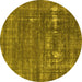 Round Machine Washable Oriental Yellow Industrial Rug, wshurb1702yw