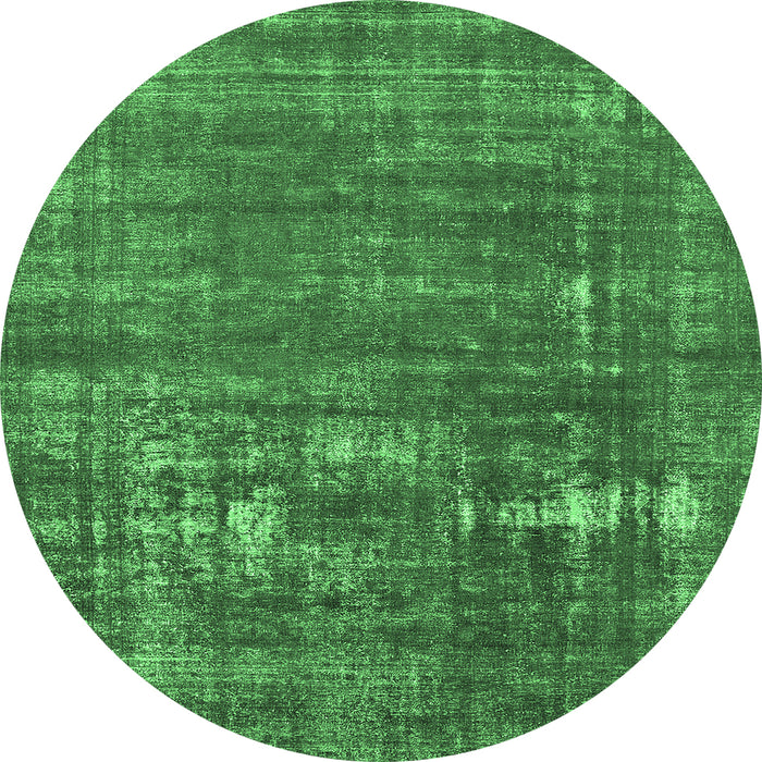 Round Machine Washable Oriental Emerald Green Industrial Area Rugs, wshurb1702emgrn