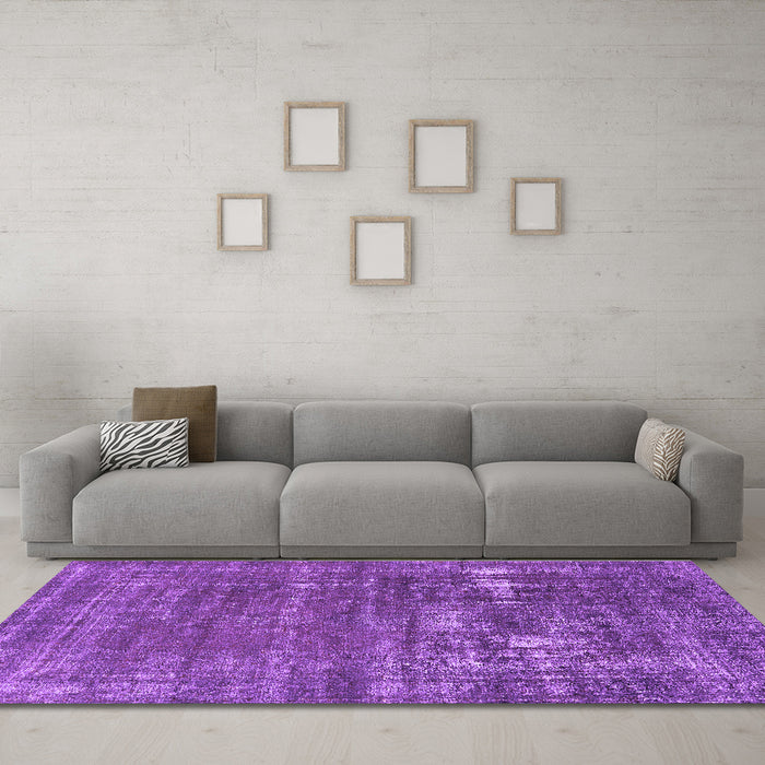 Machine Washable Oriental Purple Industrial Area Rugs in a Living Room, wshurb1702pur