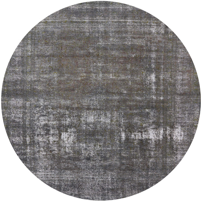 Round Mid-Century Modern Gunmetal Gray Oriental Rug, urb1702