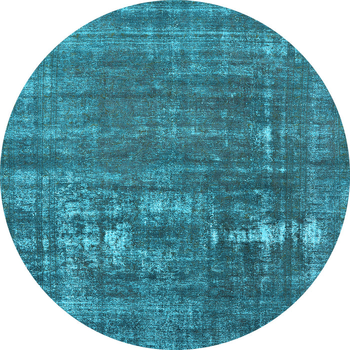 Round Machine Washable Oriental Light Blue Industrial Rug, wshurb1702lblu