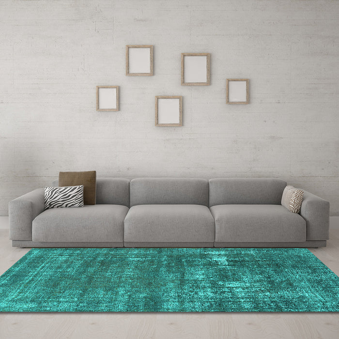 Machine Washable Oriental Turquoise Industrial Area Rugs in a Living Room,, wshurb1702turq