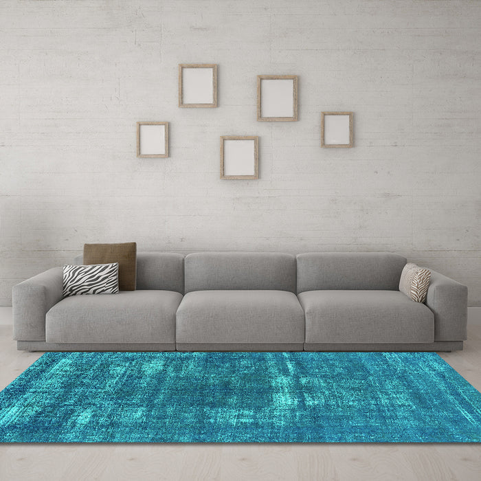 Machine Washable Oriental Turquoise Industrial Area Rugs in a Living Room,, wshurb1703turq