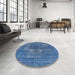 Round Mid-Century Modern Blue Oriental Rug in a Office, urb1703