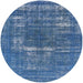 Round Mid-Century Modern Blue Oriental Rug, urb1703