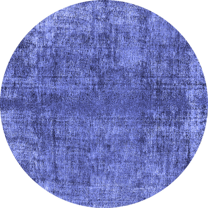 Round Machine Washable Oriental Blue Industrial Rug, wshurb1704blu