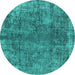 Round Machine Washable Oriental Turquoise Industrial Area Rugs, wshurb1704turq