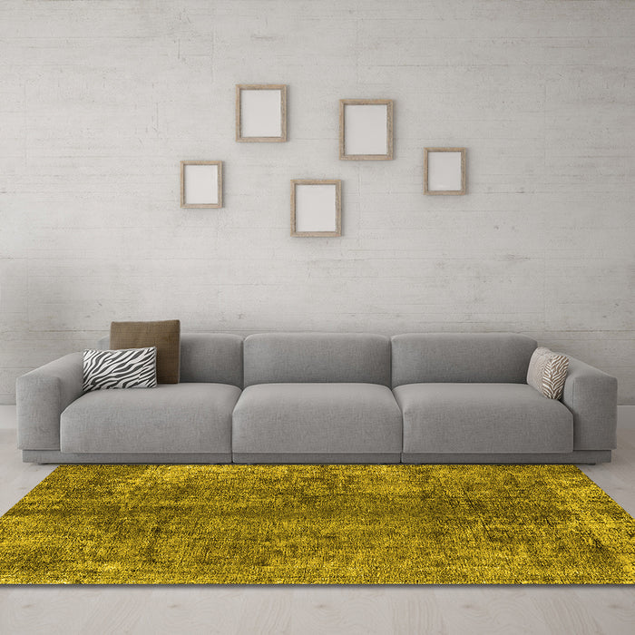 Machine Washable Oriental Yellow Industrial Rug in a Living Room, wshurb1704yw