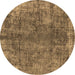 Round Machine Washable Oriental Brown Industrial Rug, wshurb1704brn