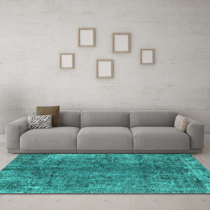 Machine Washable Oriental Turquoise Industrial Area Rugs in a Living Room,, wshurb1704turq
