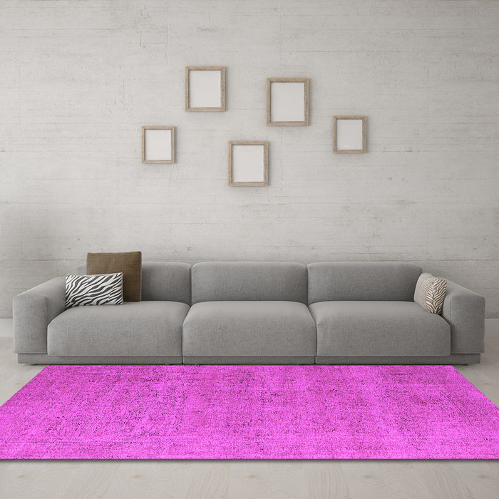 Machine Washable Oriental Pink Industrial Rug in a Living Room, wshurb1705pnk