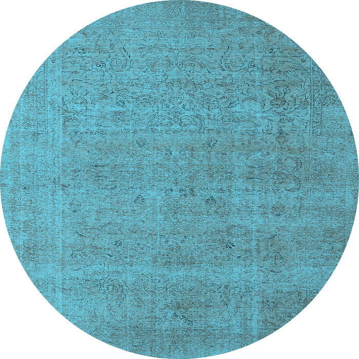 Round Machine Washable Oriental Light Blue Industrial Rug, wshurb1705lblu