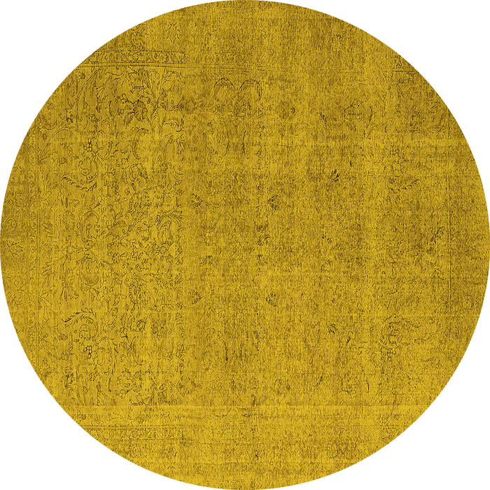 Round Machine Washable Oriental Yellow Industrial Rug, wshurb1705yw