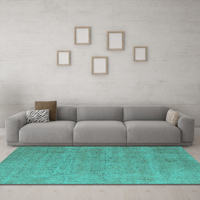 Machine Washable Oriental Turquoise Industrial Area Rugs in a Living Room,, wshurb1705turq