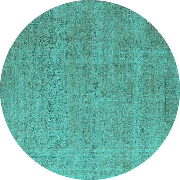Round Machine Washable Oriental Turquoise Industrial Area Rugs, wshurb1705turq
