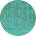 Round Machine Washable Oriental Turquoise Industrial Area Rugs, wshurb1705turq