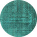 Round Oriental Turquoise Industrial Rug, urb1706turq