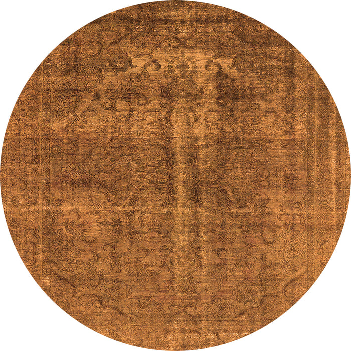 Round Machine Washable Oriental Orange Industrial Area Rugs, wshurb1706org