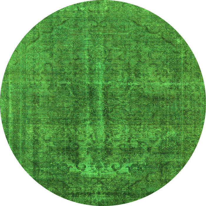 Round Machine Washable Oriental Green Industrial Area Rugs, wshurb1706grn