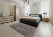 Mid-Century Modern Gunmetal Gray Oriental Rug in a Bedroom, urb1706