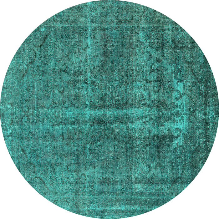 Round Machine Washable Oriental Turquoise Industrial Area Rugs, wshurb1706turq