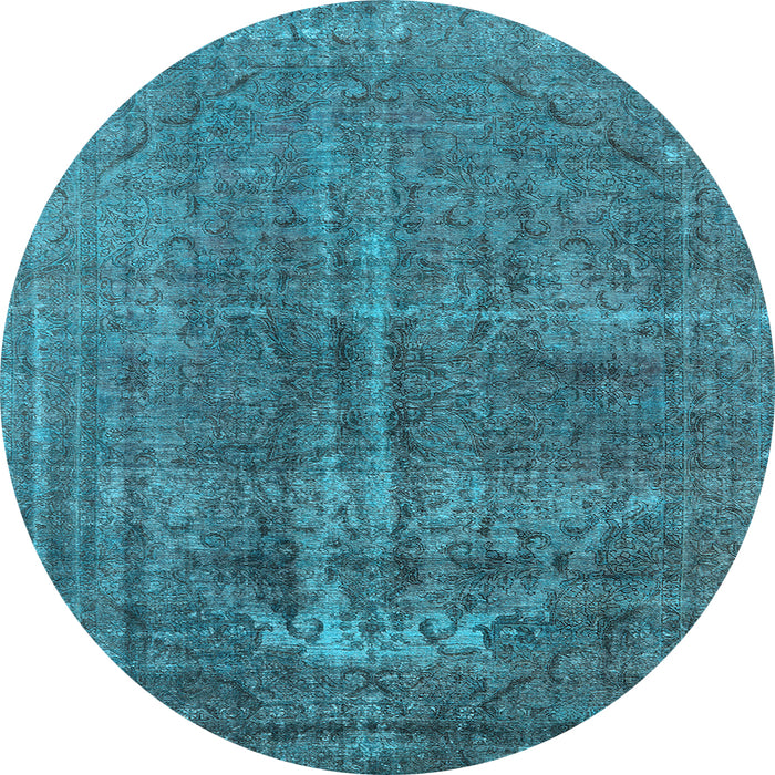 Round Machine Washable Oriental Light Blue Industrial Rug, wshurb1706lblu