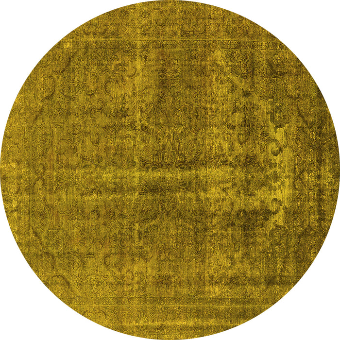 Round Machine Washable Oriental Yellow Industrial Rug, wshurb1706yw