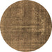 Round Oriental Brown Industrial Rug, urb1706brn